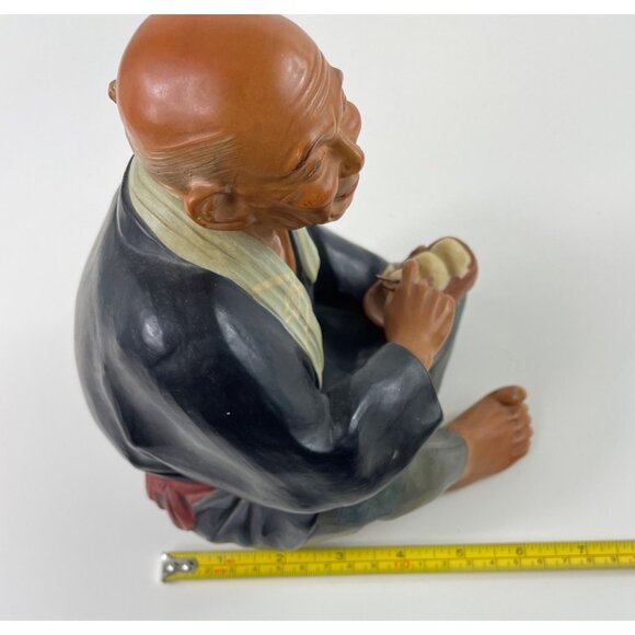 Vintage Hakata Urasaki Dolls Asian Elderly Man Figurine Eating Dumplings Statue - Picture 9 of 12